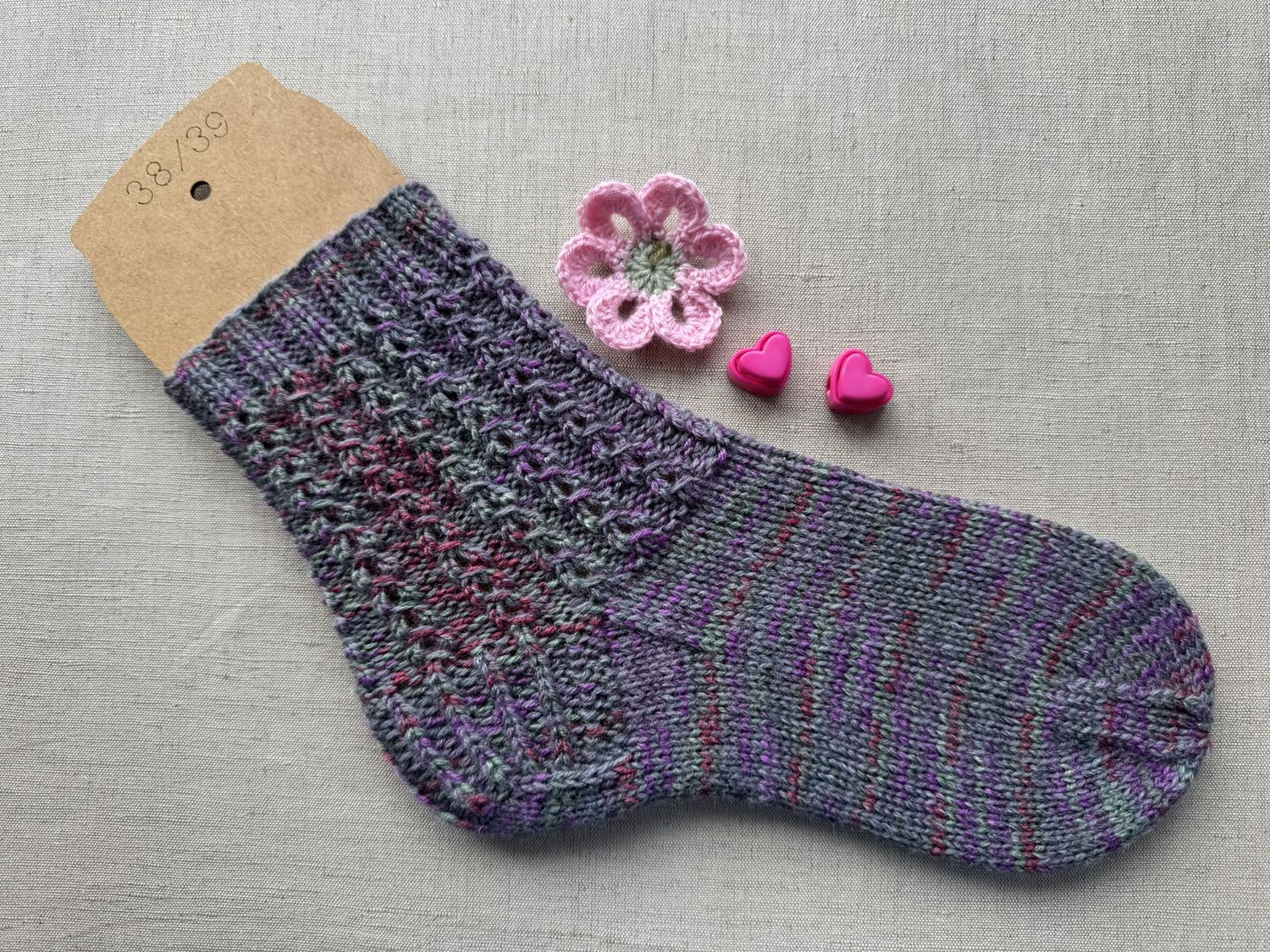 Handgestrickte Socken Heidekraut, Größe 37/38
